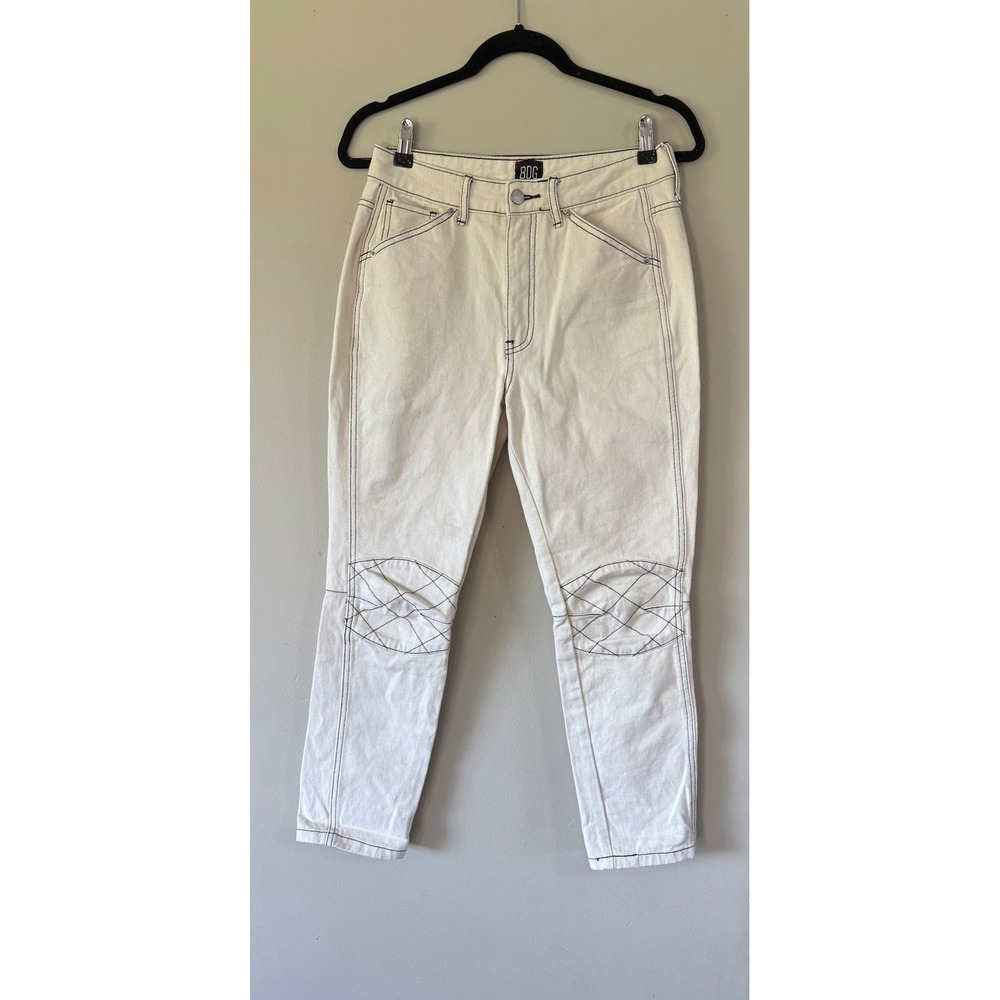 BDG Urban Outfitters Patch Knee Mom Jeans Contrast Stitch Pants Cream White 27